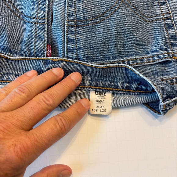 Levis 569 Denim Shorts Waist 32 Distressed Cut Off Raw Hem Jeans Shorts - Picture 5 of 5